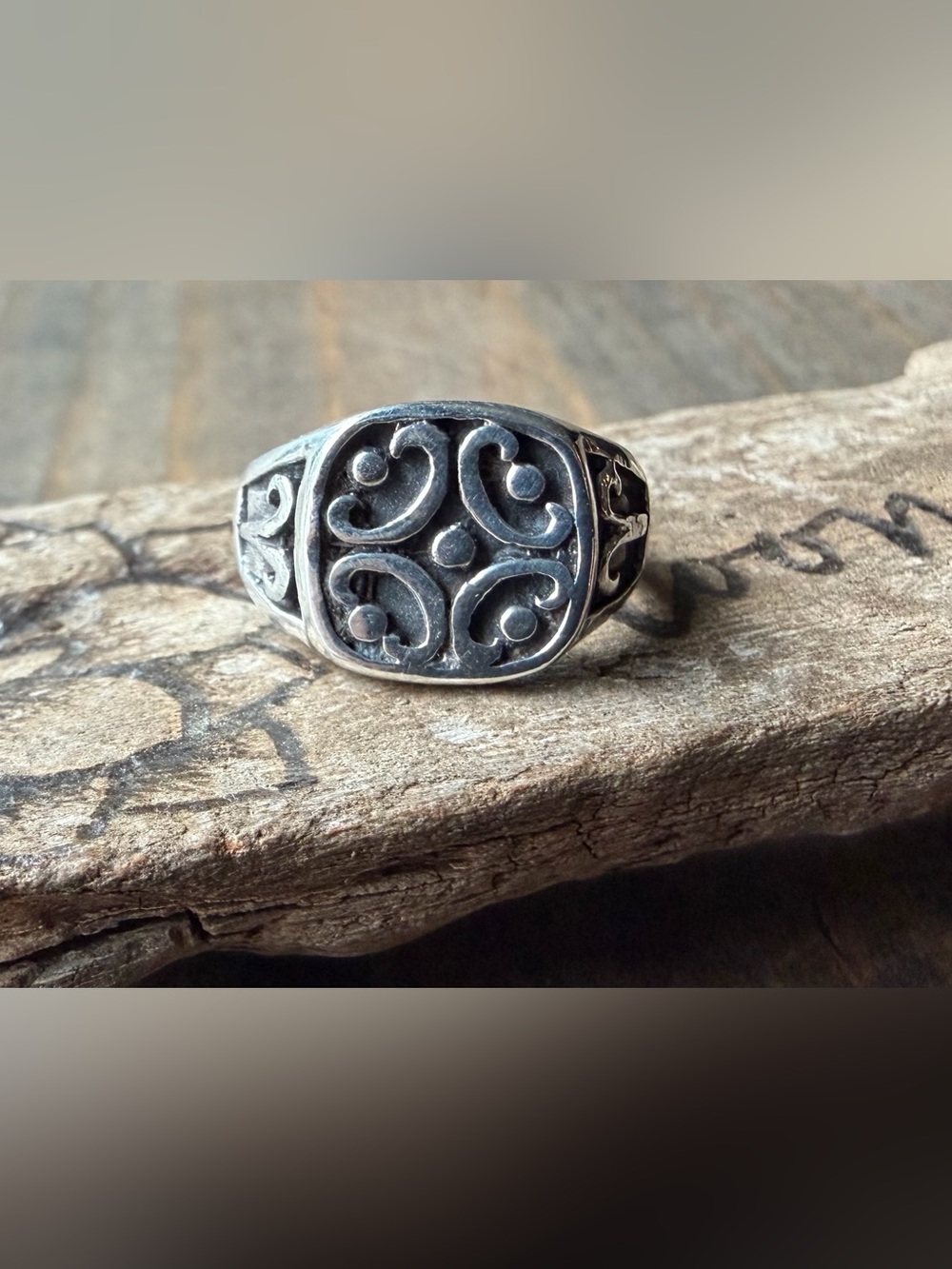Ornate Scroll Sterling Silver Signet Ring